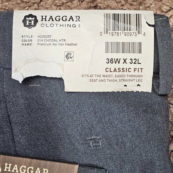 NWT Haggar Premium No Iron Khaki Pants Mens 36x32 Charcoal Heather Classic Fit - Picture 11 of 12